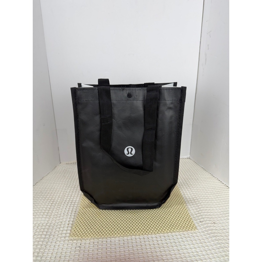 Lululemon Reusable Shopping Tote Bag Black White Small Logo Shopper EUC